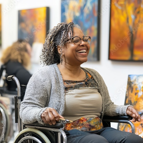 Happy Woman in Art Gallery