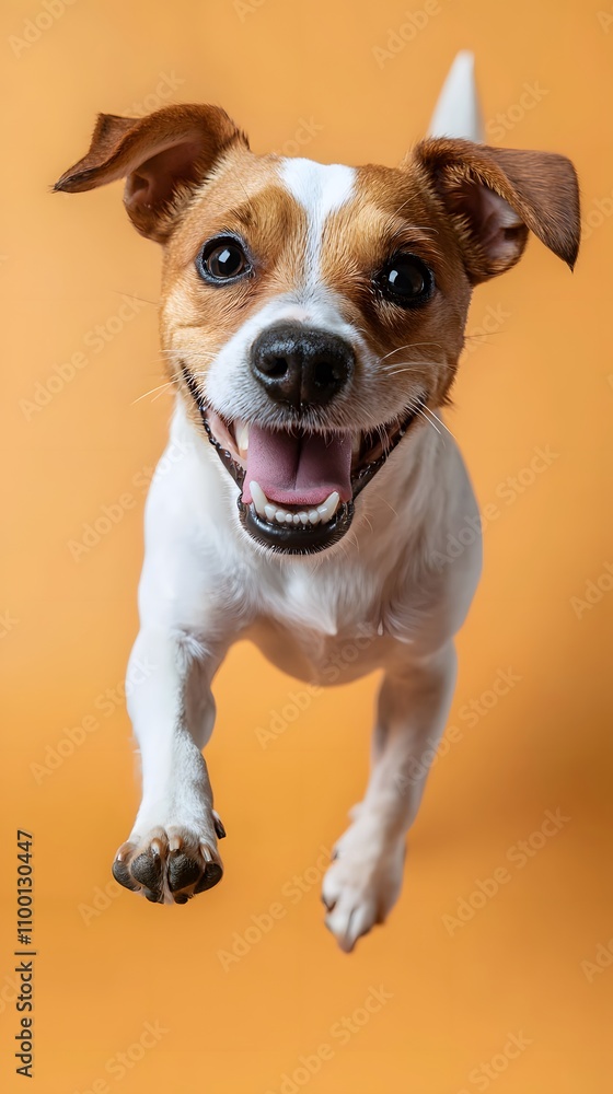 Fototapeta premium Energetic jack russell terrier indoor studio pet photography vibrant setting close-up playful concept