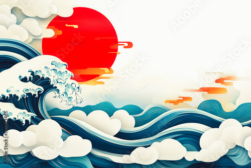 Waves and sun a serene nature scene japanese art ocean view