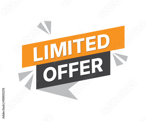 Modern vector yellow banner ribbon limited time offer with clock