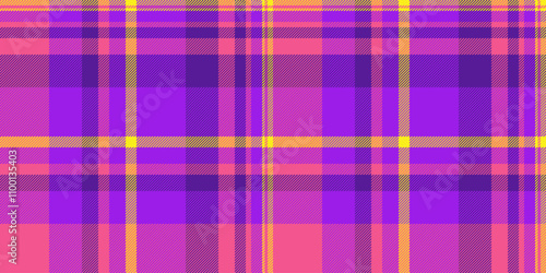 Guy plaid seamless texture, presentation fabric vector background. Yuletide pattern check textile tartan in violet and pink colors.