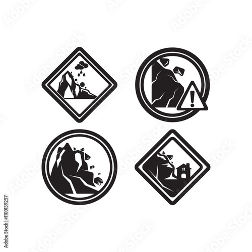 landslide prone road sign. road traffic sign symbol icon logo illustration