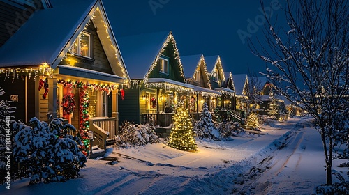 Residential Street Lit with Christmas Illuminations