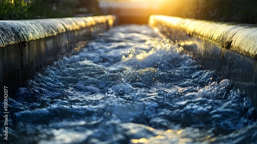 Water being diverted through an irrigation system, symbolizing humanity s ability to channel water s energy for growth, water irrigation, agricultural water power photo