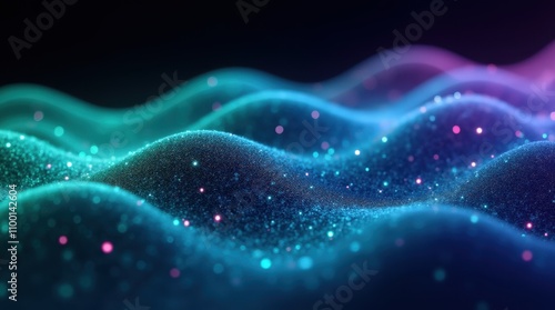 Neon Wave Abstract Design in Green, Blue, and Purple