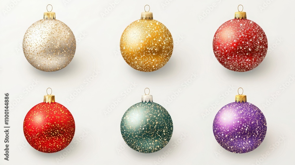 Obraz premium Christmas ornaments set with shiny and glittery patterns in various colors. 