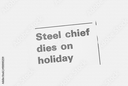 Steel chief dies on holiday - news story from 1973 UK newspaper headline article title pencil sketch