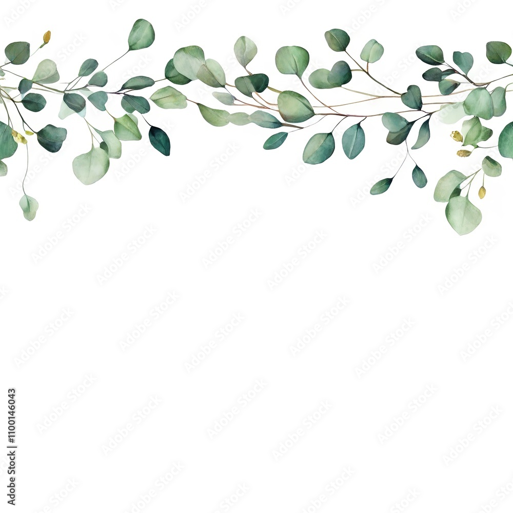 Obraz premium Floral Watercolor Banner with Eucalyptus Branches on White Background. Created with generative AI technology