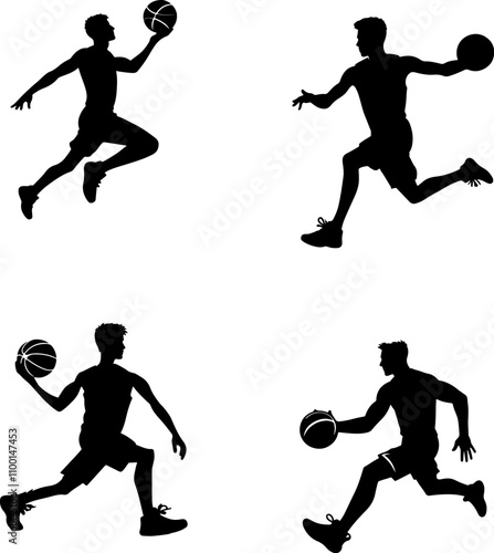 Black silhouette of basketball player on white background