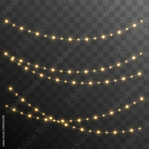 The Christmas garlands are available in a transparent vector background format PNG. This set of Christmas glowing garlands is suitable for use in advertising invitations, web banners and postcards