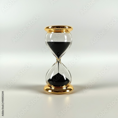 A stylish hourglass with black sand, symbolizing the passage of time and elegance in design. photo