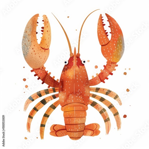 Illustration of a colorful lobster with prominent claws, showcasing its vibrant details in a playful, artistic style. photo