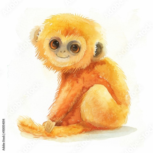 Cute orange monkey character illustration with big eyes, showcasing a playful and friendly expression in a vibrant watercolor style. photo