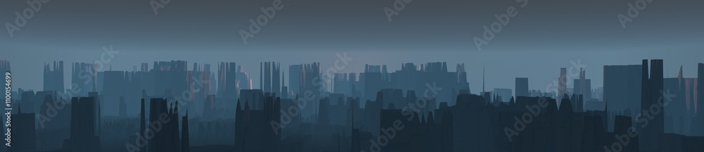 Fototapeta premium Abstract modern city colorful silhouette with fog. Panoramic buildings background