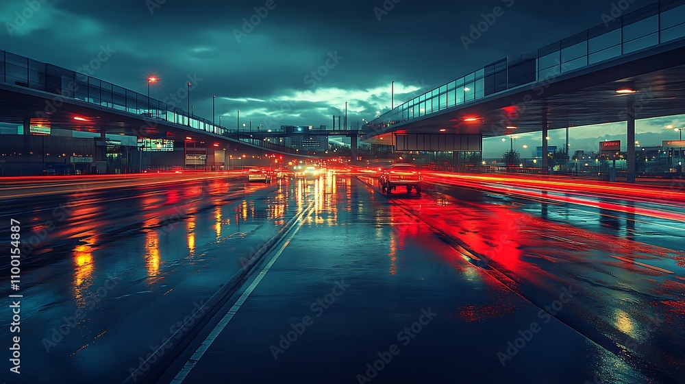 Fototapeta premium Rainy urban night photographing city intersections