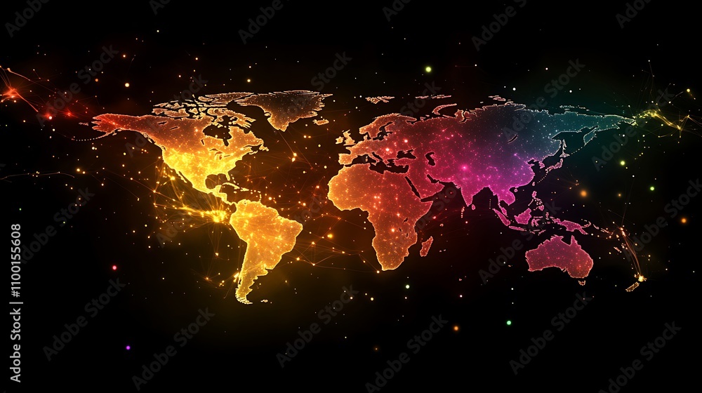 Fototapeta premium Global connectivity visualized dark theme abstract map art