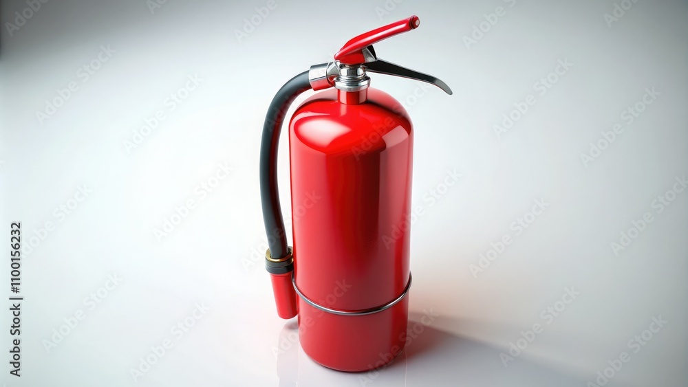 Obraz premium Vibrant red fire extinguisher on a white background symbolizes safety and preparedness, essential for effective fire prevention, emergency response, and workplace safety measures.
