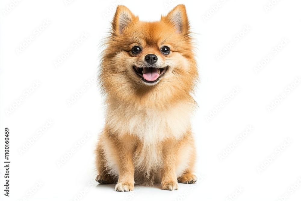 Obraz premium Pomeranian dog sitting and smiling on white background, isolate,