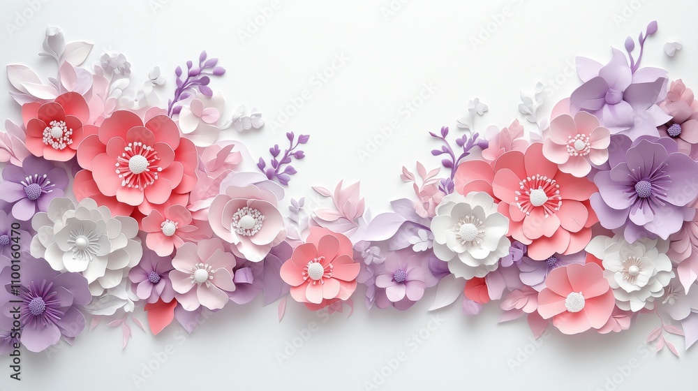 A pink, lavender, and white floral page border on a white background. A pink, lavender, and white floral page border on a white background.