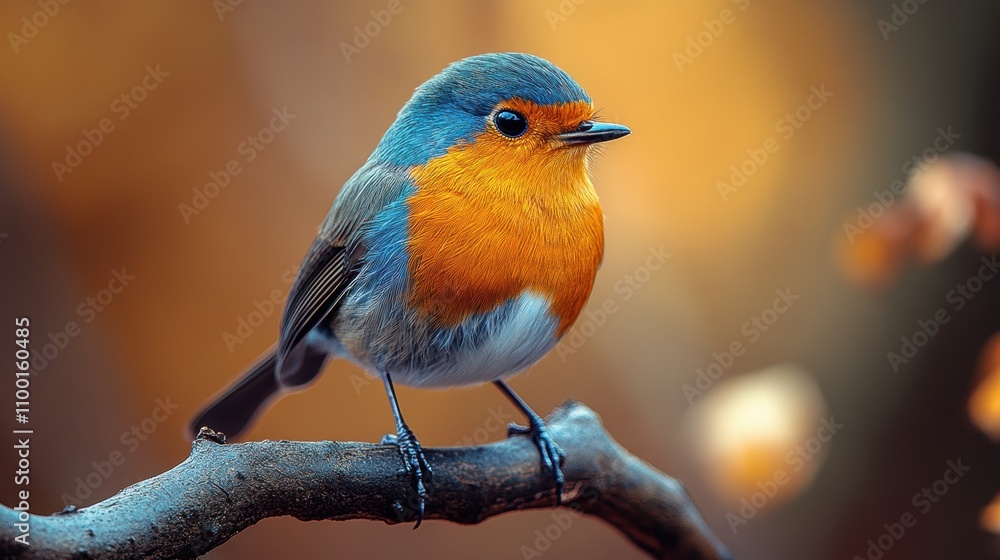 Obraz premium A vibrant, colorful bird with striking orange and blue feathers perched gracefully on a branch in a serene natural setting, showcasing the beauty of wildlife