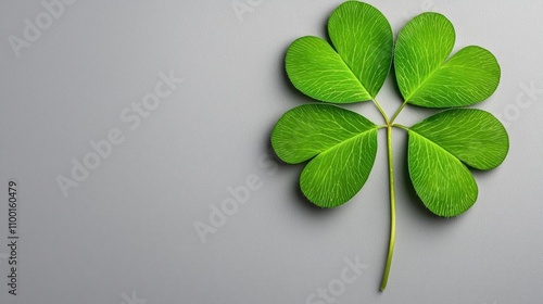 A photostock of a delicate sprig of green clover leaves, isolated on a bright white background, symbolizing luck and nature. High Quality