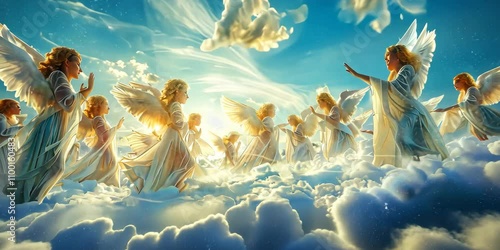 Realm of celestial harmony, where angelic choirs resonate through crystal-clear skies, 4K Video