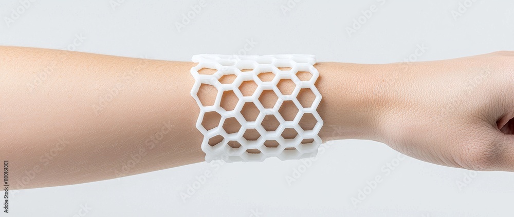 Obraz premium A detailed shot of a honeycomb pattern on skin, highlighting an intriguing mix of art and science on a human arm.