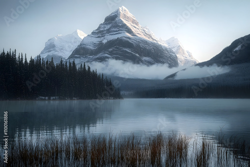 Mount Chephren and Lower Waterfowl Lake in Banff National Park, Canadian Rockies, Alberta Canada