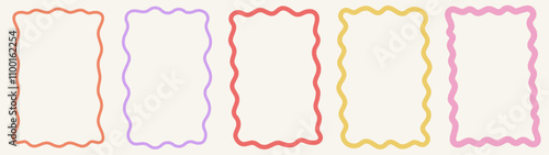 Zig zag wavy edge rectangle frame or border shapes set. Vector jagged geometric rectangular. Abstract elements for template, stickers, promo material, web or social media design.