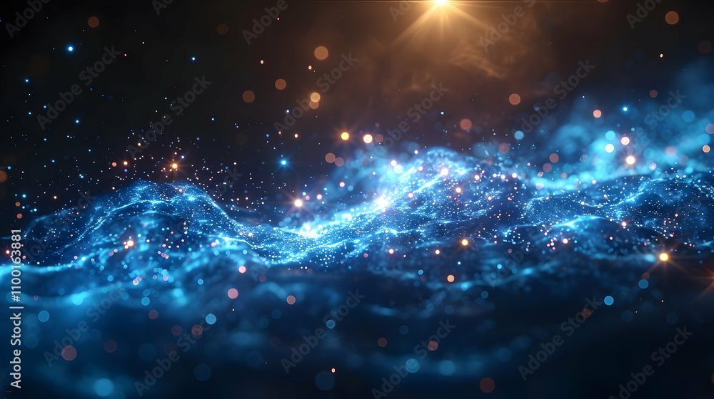 Obraz premium Abstract 3D Blue and Orange Bokeh Background with Sparkling Lights