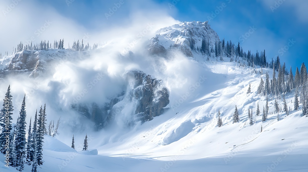 Obraz premium 37. A dramatic avalanche cascading down a steep snowy mountain face