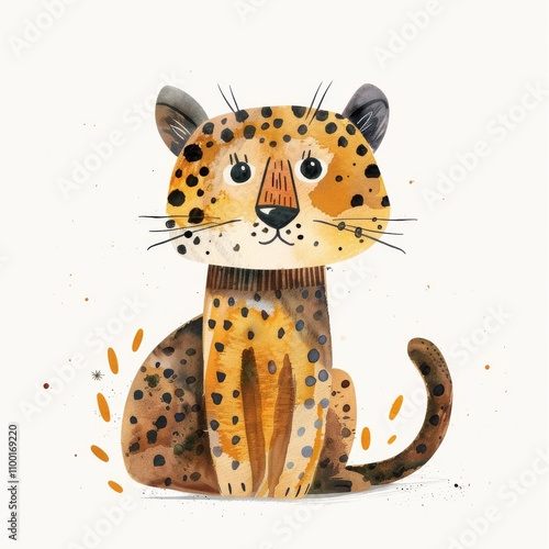 A cute and colorful illustration of a leopard with charming features and playful expressions, perfect for children's projects.