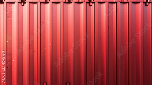 A close-up view of a red shipping container's textured surface, showcasing its industrial design.