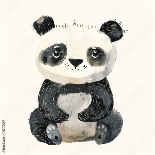 A cute, illustrated panda sitting cheerfully, perfect for children's content and animal-themed projects.