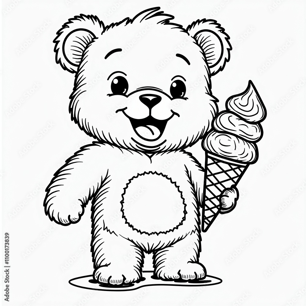 Fototapeta premium Happy Bear Holding Ice Cream Cone