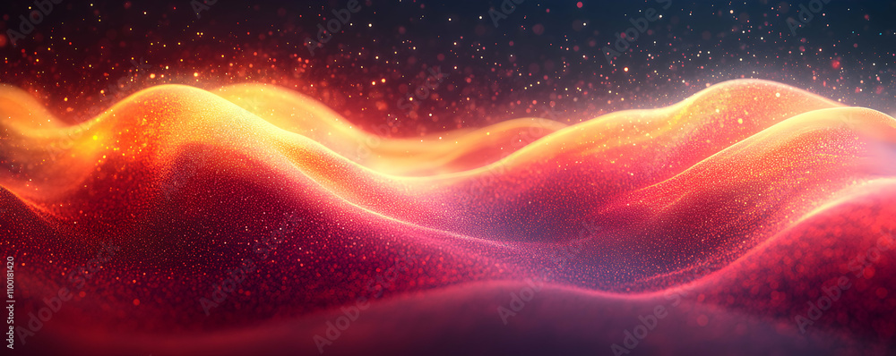Obraz premium Abstract Red And Orange Glowing Particle Waves