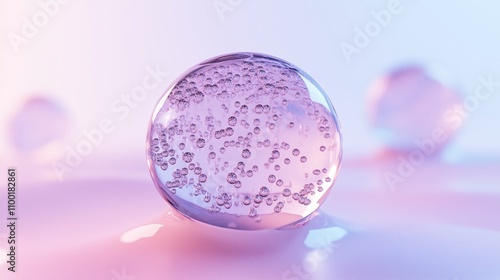 Transparent glass balls forming an abstract shape with a light purple and light blue gradient background. photo