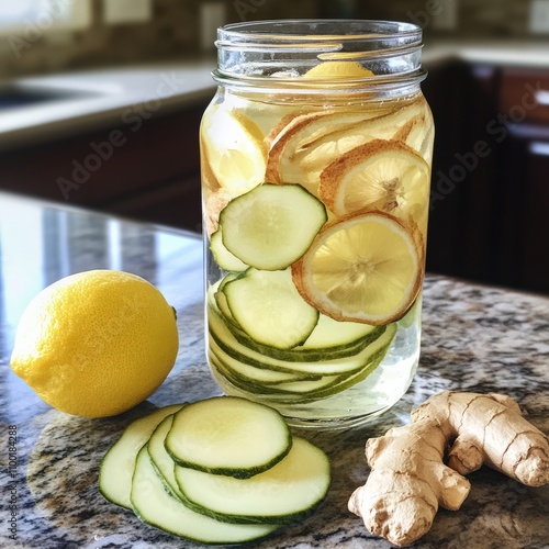 Lemon and Ginger Detox Water**: Slice fresh ginger and lemon into water for a warming, anti-inflammatory drink that soothes digestion and supports immunity. photo