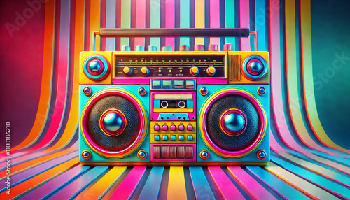 3D retro style boombox with multicolour 