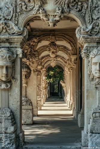 Ancient architecture with a statuesque figure, perfect for historical or cultural context images