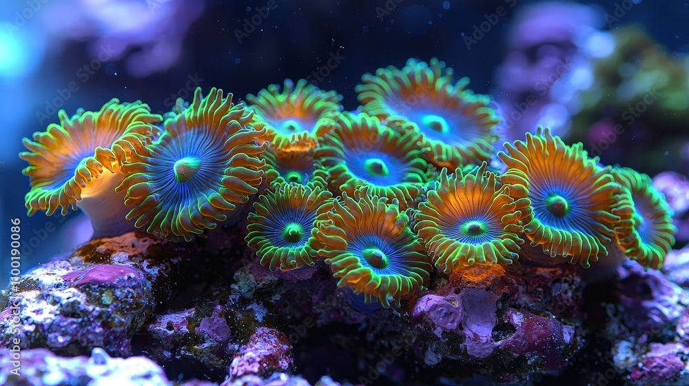 Obraz premium Vibrant underwater coral garden with luminous reef life