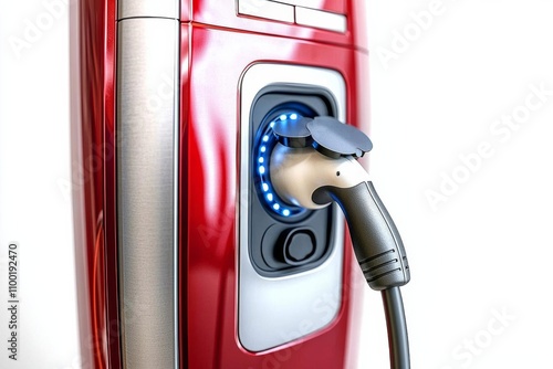 hyper realistic photo of  electric car charging process by power cable supply plugged in. , isolated on white background,  , copy space, copy space for text, photo