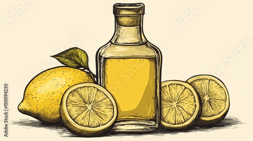 Gathering fresh lemons and homemade limoncello highlights the joy of crafting this Italian liqueur. Perfect for summer gatherings and special occasions photo