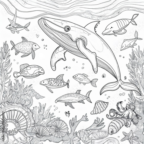 Coloring pages for kids about the underwater world photo