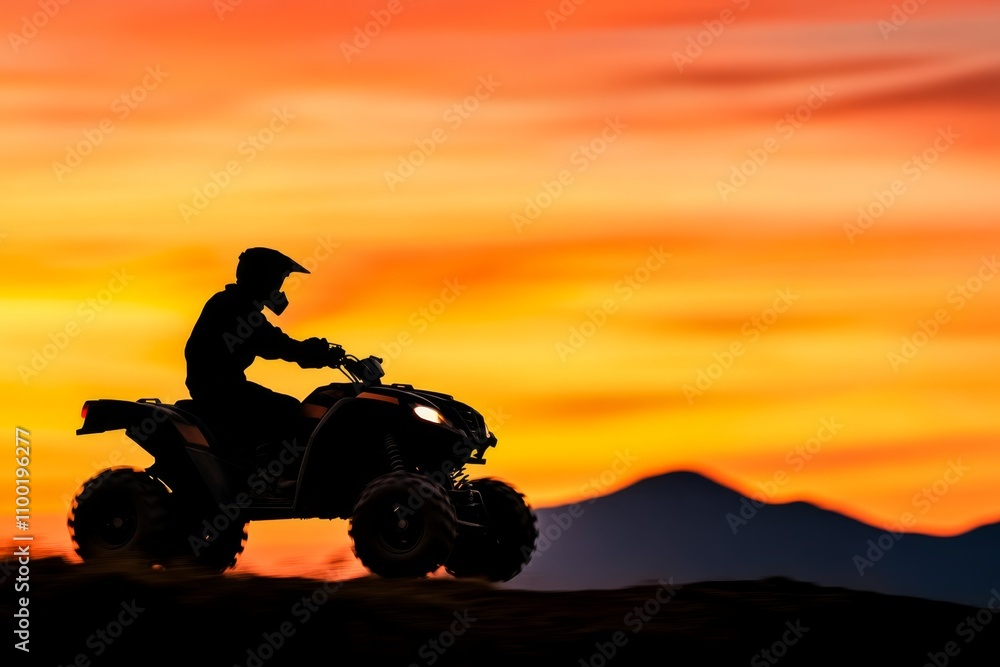 Fototapeta premium A silhouette of an ATV with a rider, framed by an abstract mountain backdrop in minimalist style