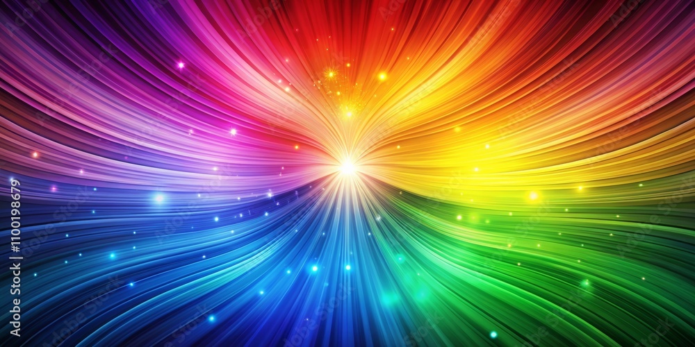 Obraz premium Rainbow Burst with Glowing Lights, Abstract Background, Color Gradient, Digital Art, Rainbow, Gradient, Light