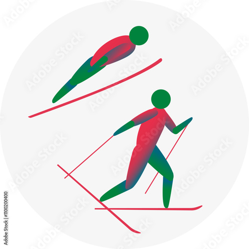 Nordic Combined competition icon. Colorful sport sign.  photo