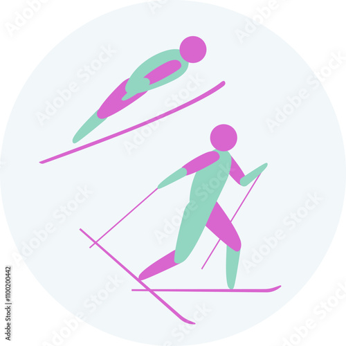 Bilde på lerret Nordic Combined competition icon. Colorful sport sign.