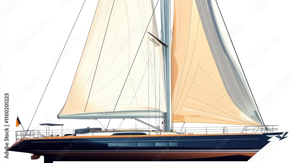 Fototapeta premium A sailboat with a white sail sailing on a calm body of water