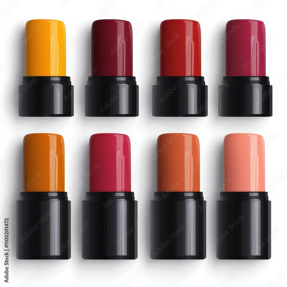 Obraz premium Vibrant Lipstick Collection in Various Shades on White Background